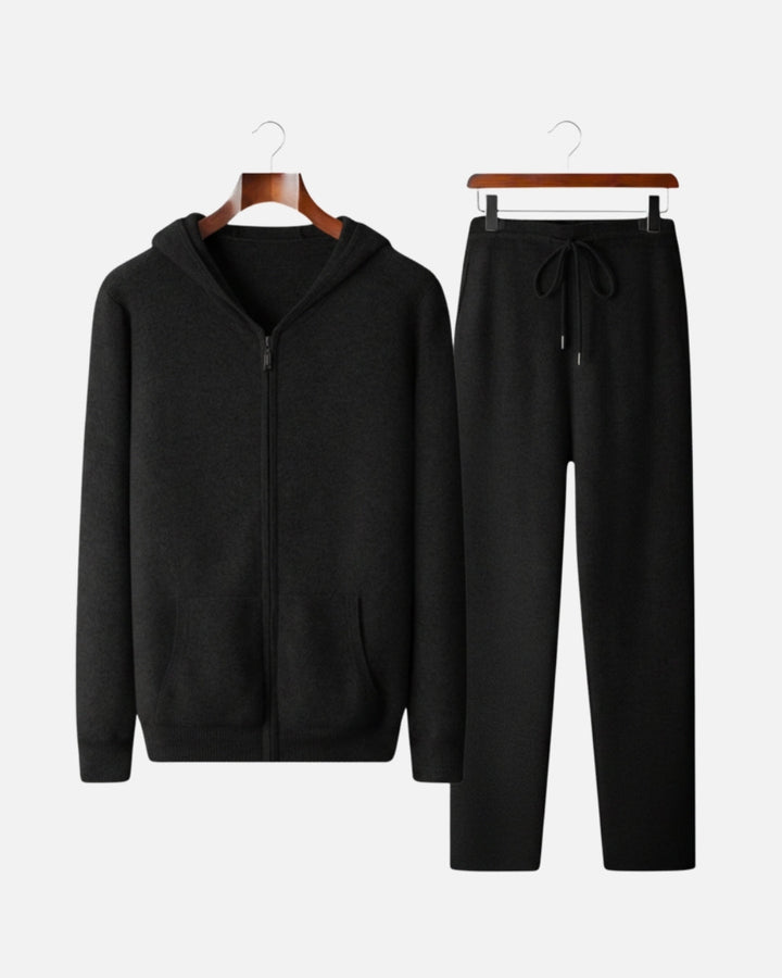 Merino Wool Full-Zip Hoodie Comfort Set - Black