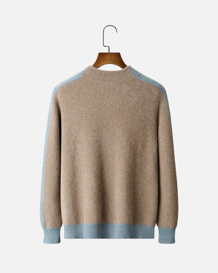 Merino Wool Full-Zip Sweater Two-Tone - Camel