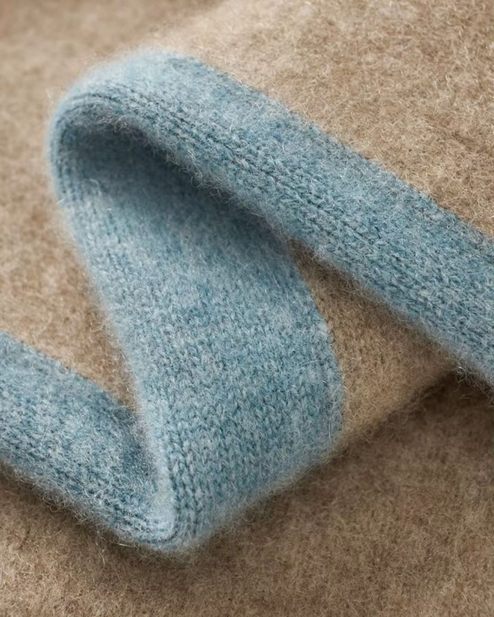 Merino Wool Full-Zip Sweater Two-Tone - Camel