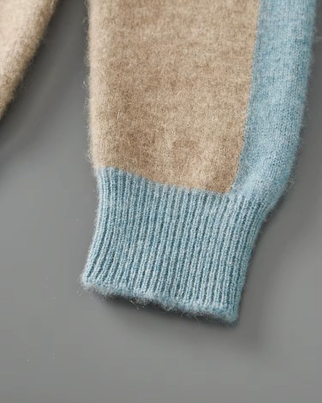 Merino Wool Full-Zip Sweater Two-Tone - Camel