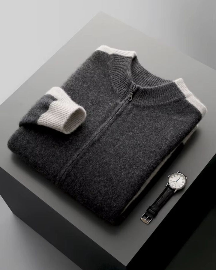 Merino Wool Full-Zip Sweater Two-Tone - Graphite