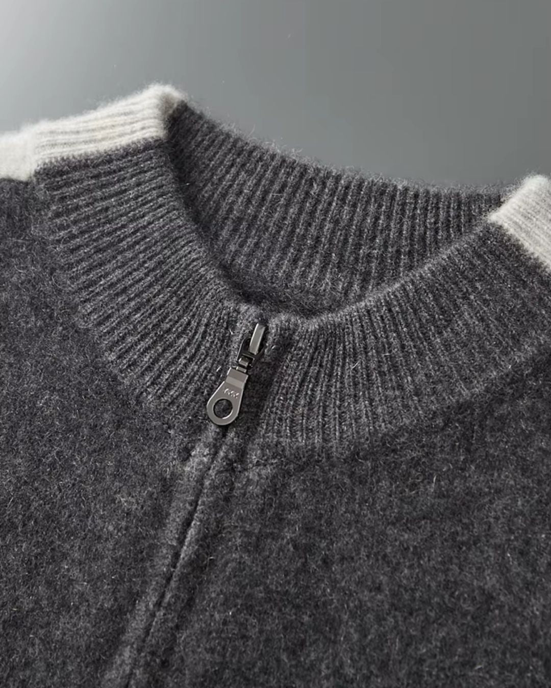 Merino Wool Full-Zip Sweater Two-Tone - Graphite