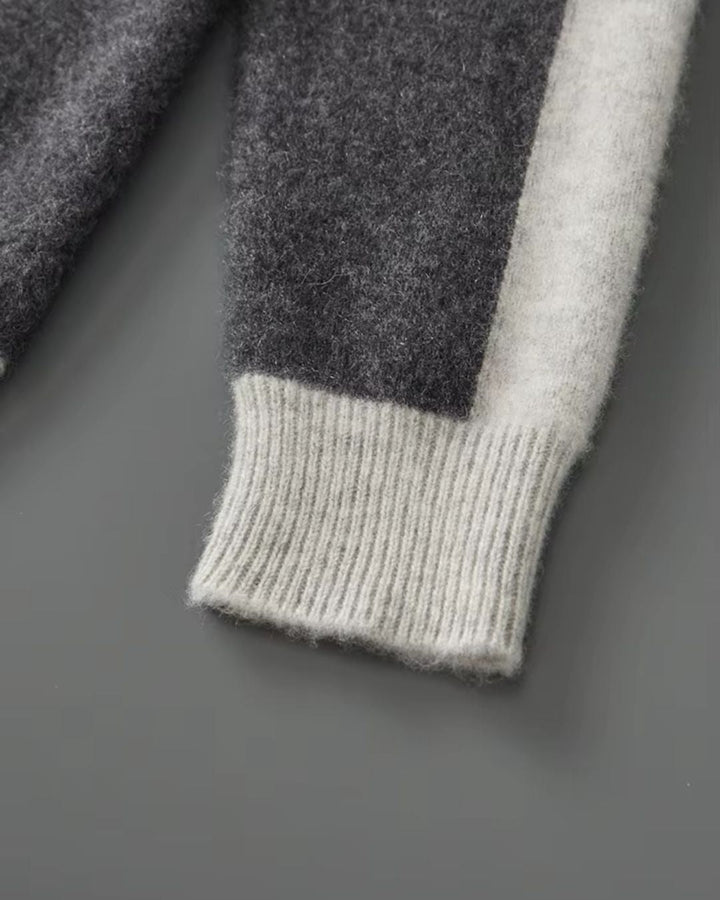 Merino Wool Full-Zip Sweater Two-Tone - Graphite