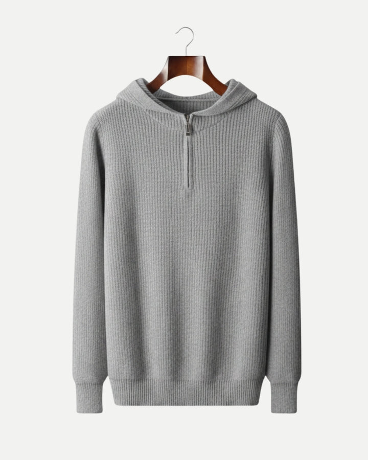 Merino Wool Half Zip Hoodie - Gray