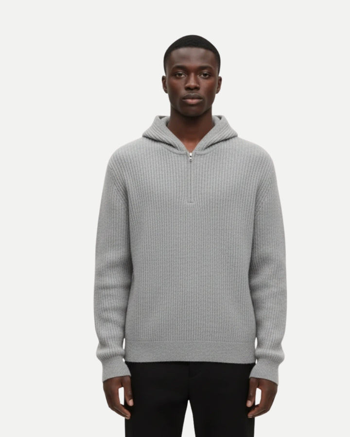 Merino Wool Half Zip Hoodie - Gray