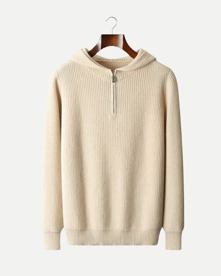 Merino Wool Half Zip Hoodie - Beige