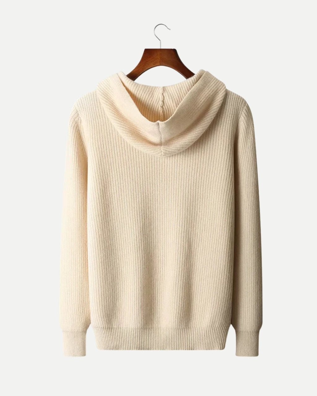 Merino Wool Half Zip Hoodie - Beige