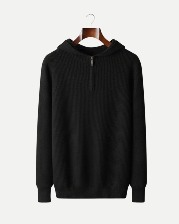 Merino Wool Half Zip Hoodie - Black