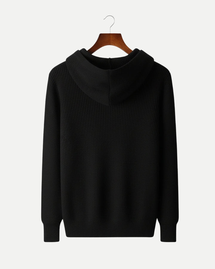 Merino Wool Half Zip Hoodie - Black