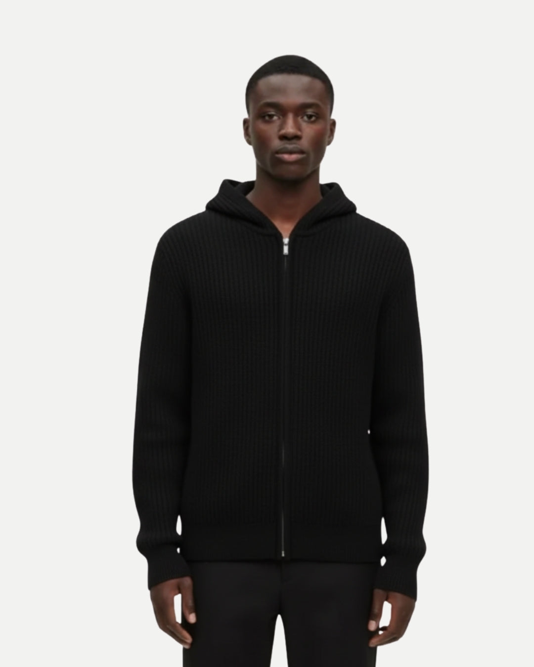 Merino Wool Half Zip Hoodie - Black