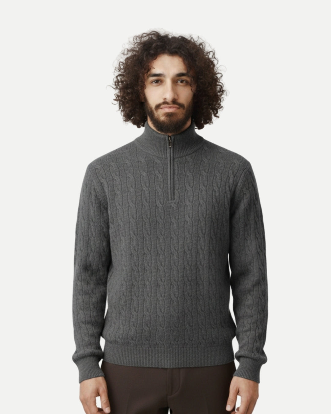 E&E - Merino Wool Cable Knit Half-Zip Sweater