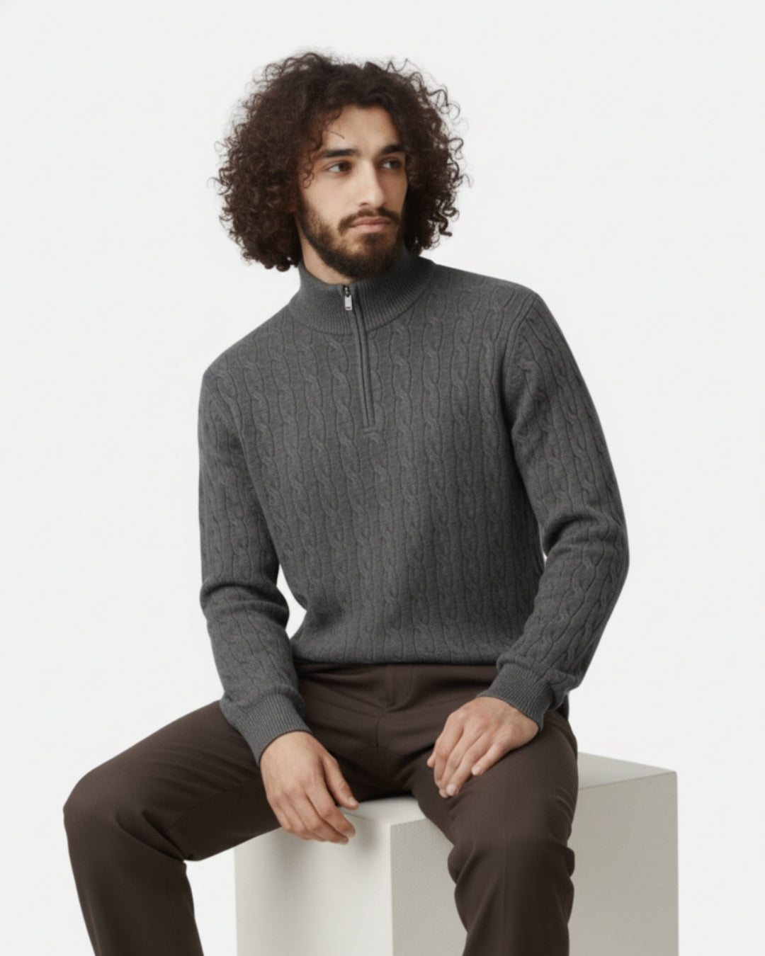 E&E - Merino Wool Cable Knit Half-Zip Sweater