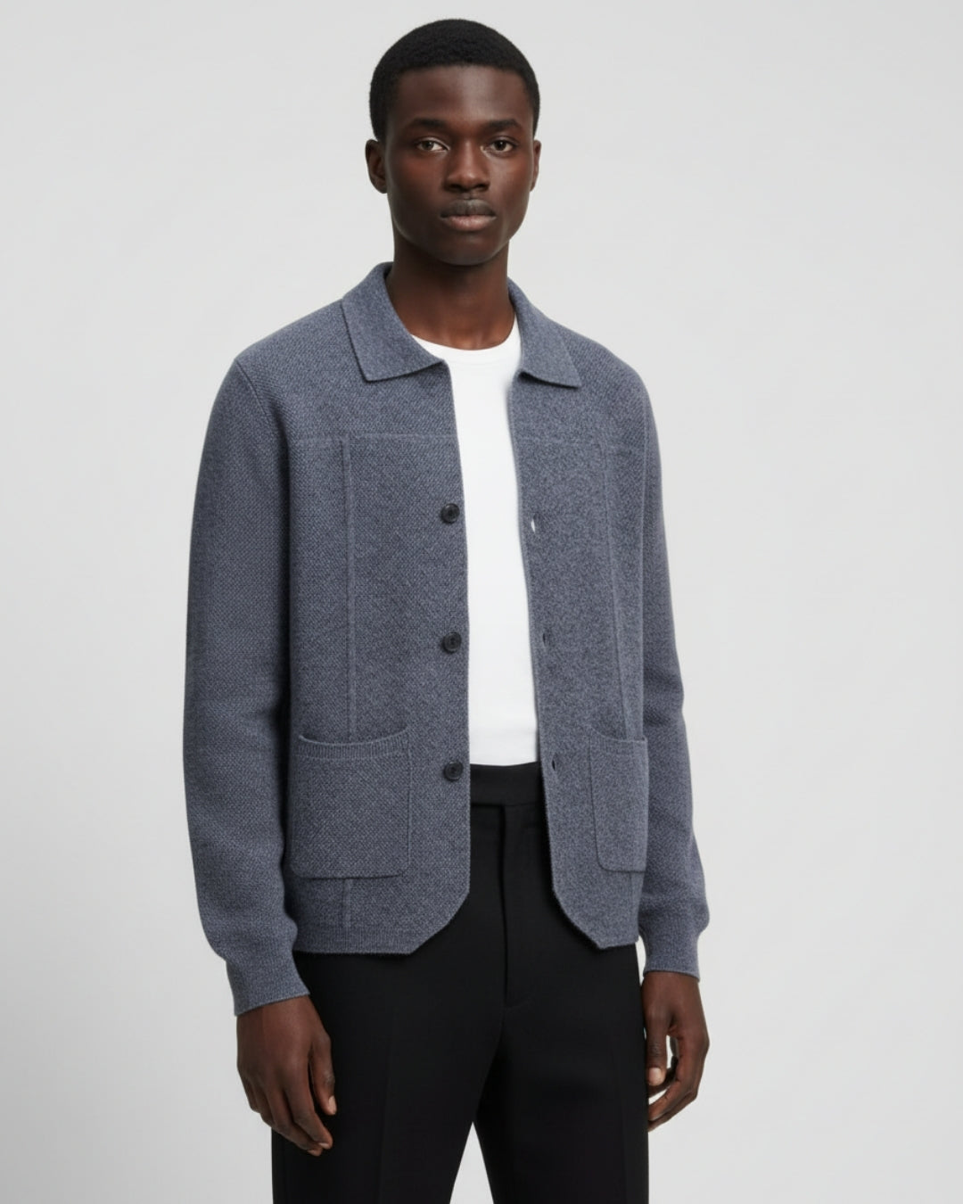 Merino Wool Overshirt with Buttons - Graphite