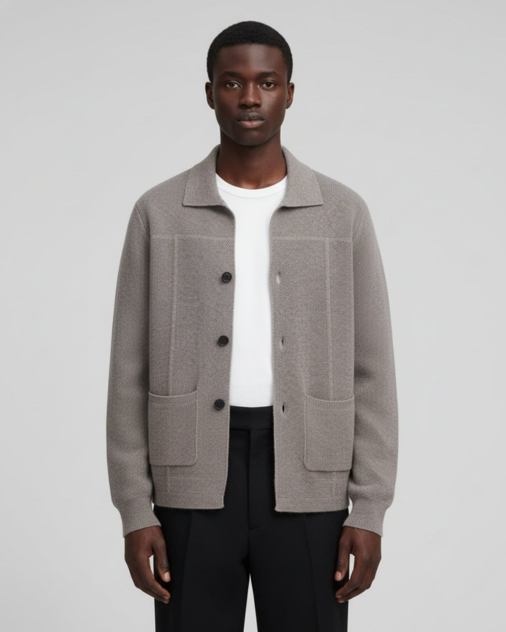 Merino Wool Overshirt with Buttons - Taupe
