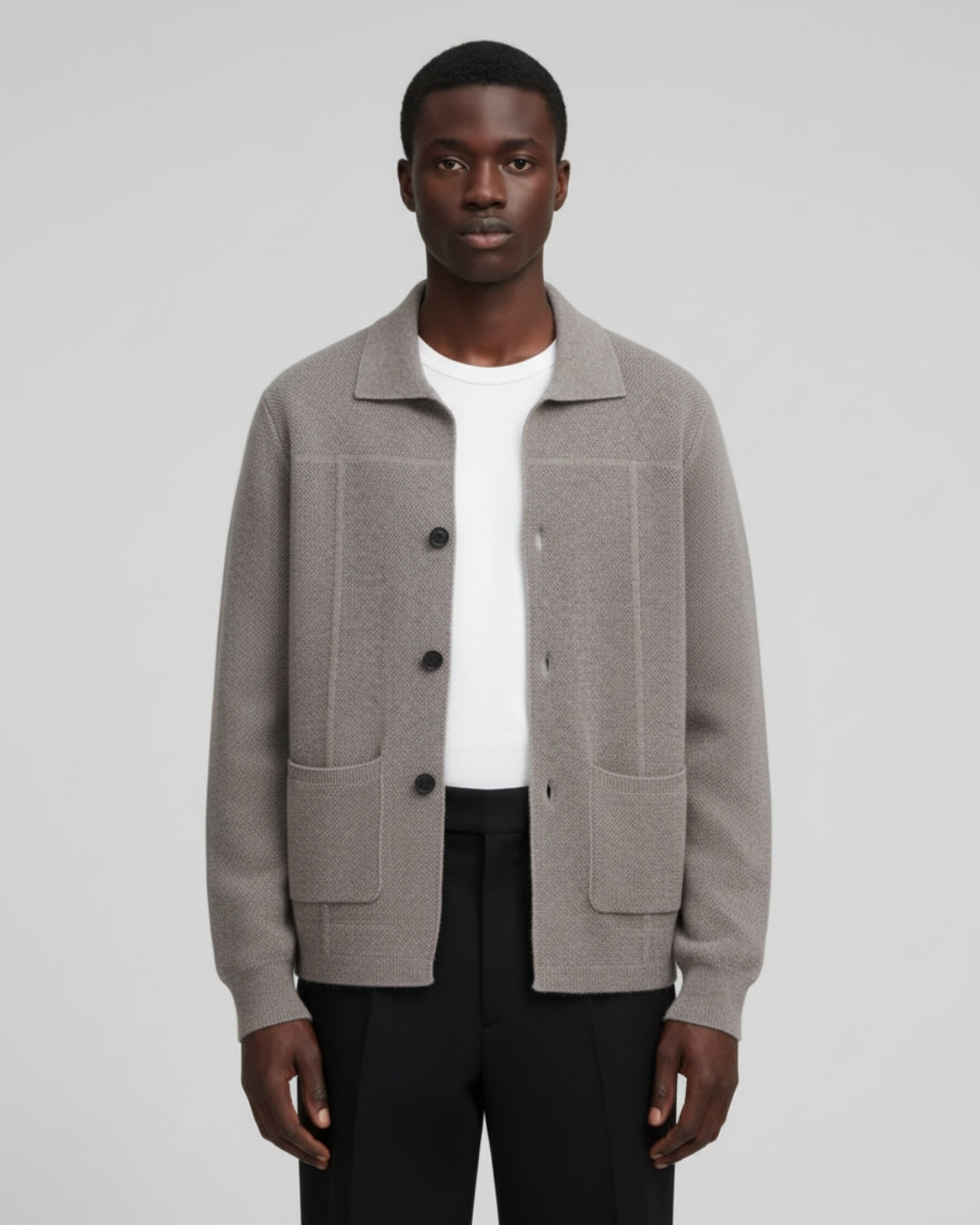 Merino Wool Overshirt with Buttons - Taupe