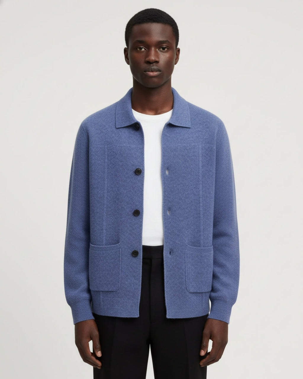 Merino Wool Overshirt with Buttons - Sea Blue