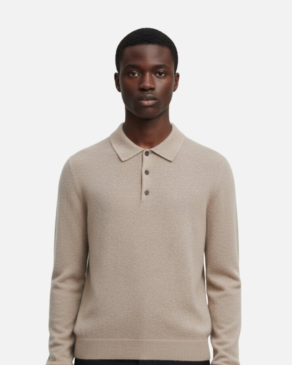 Merino Wool Polo with Buttons - Dune