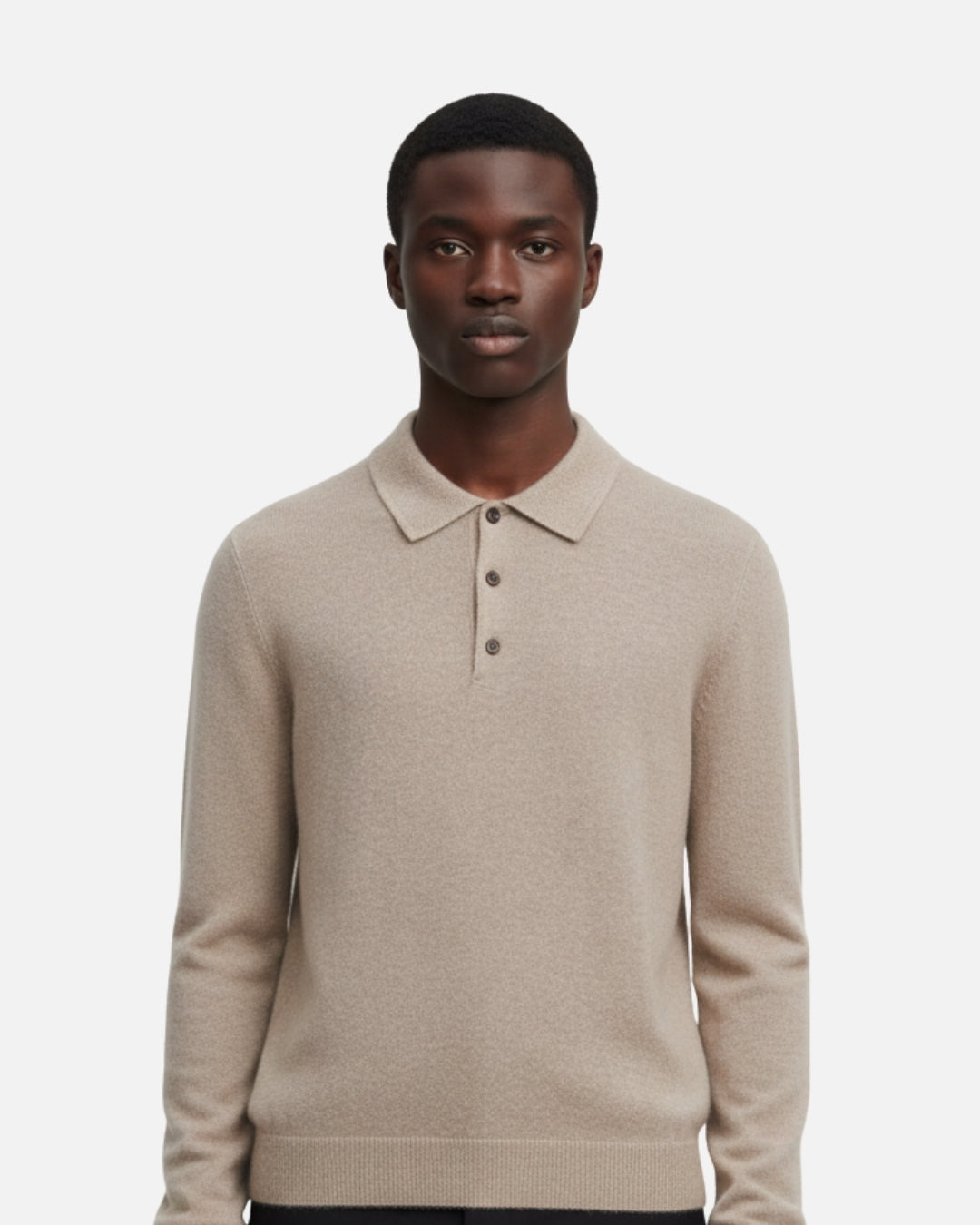 Merino Wool Polo with Buttons - Dune