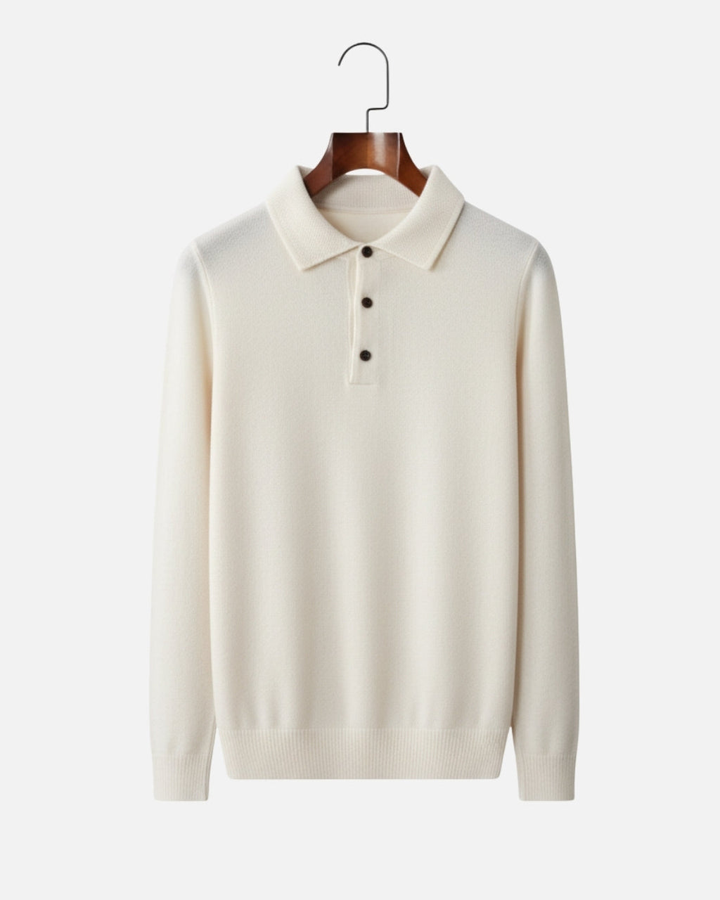 Merino Wool Polo with Buttons - Ivory