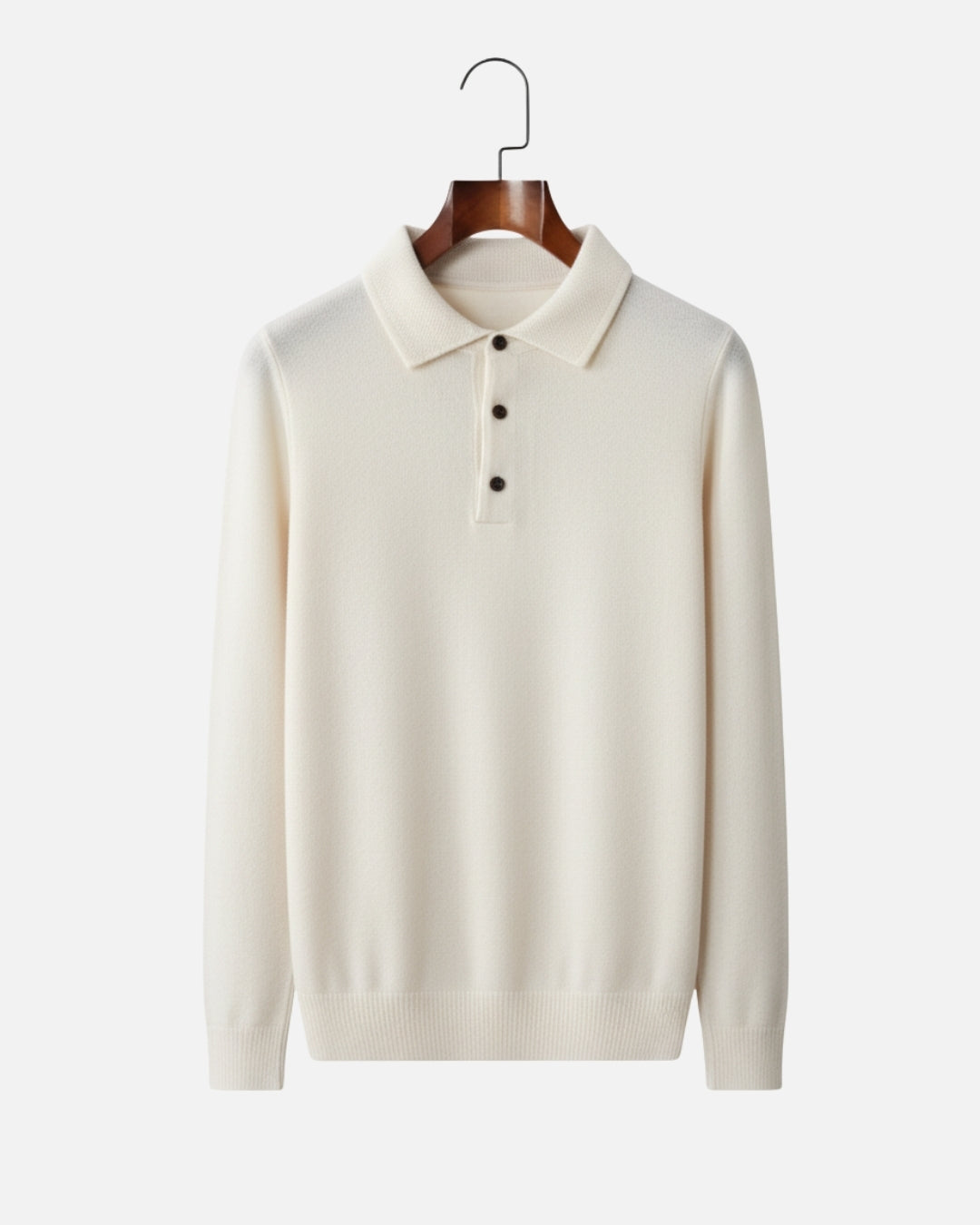 Merino Wool Polo with Buttons - Ivory