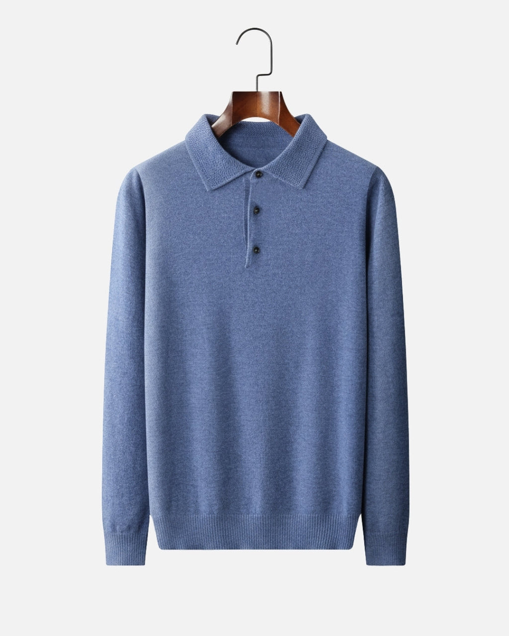 Merino Wool Polo with Buttons - Sea Blue