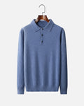 Merino Wool Polo with Buttons - Sea Blue