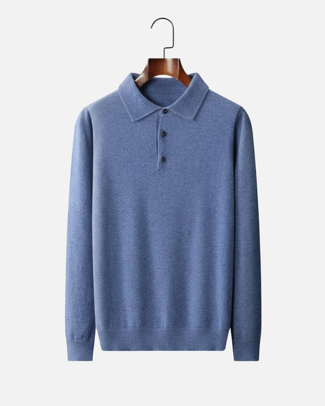 Merino Wool Polo with Buttons - Sea Blue