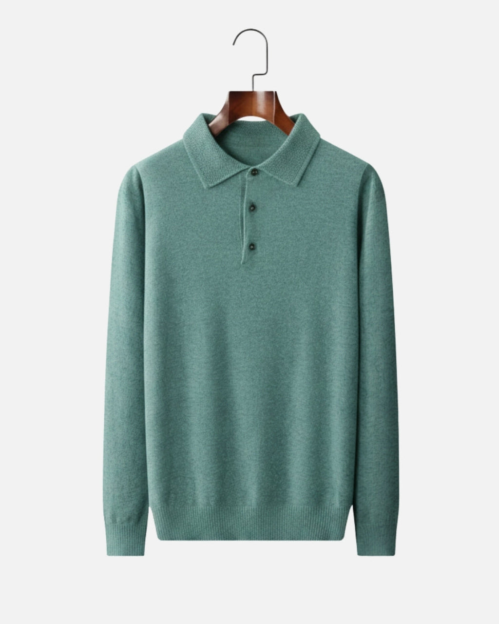 Merino Wool Polo with Buttons - Sea Green