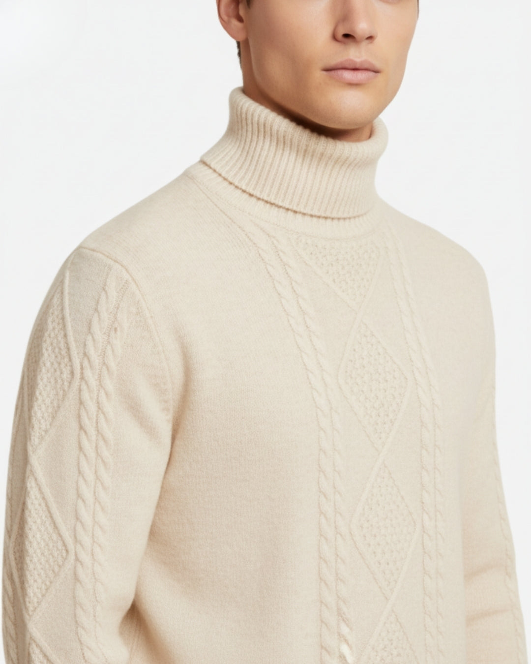 Merino Wool Sweater with Turtleneck - Off-white
