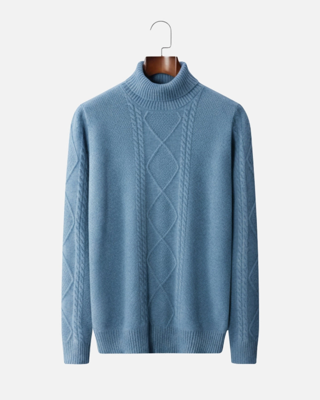Merino Wool Sweater with Turtleneck - Sea Blue