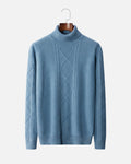 Merino Wool Sweater with Turtleneck - Sea Blue