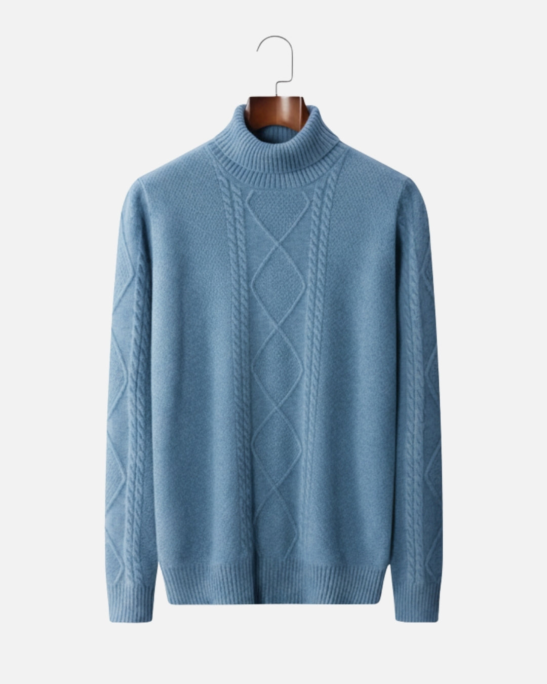 Merino Wool Sweater with Turtleneck - Sea Blue