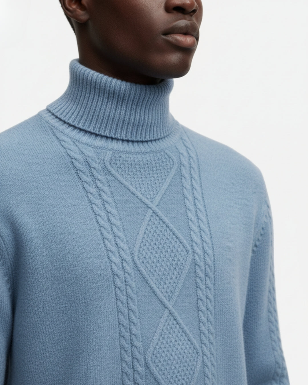 Merino Wool Sweater with Turtleneck - Sea Blue