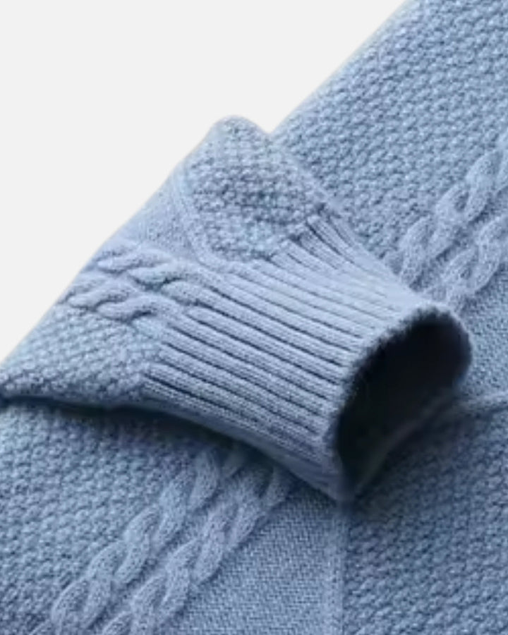 Merino Wool Sweater with Turtleneck - Sea Blue