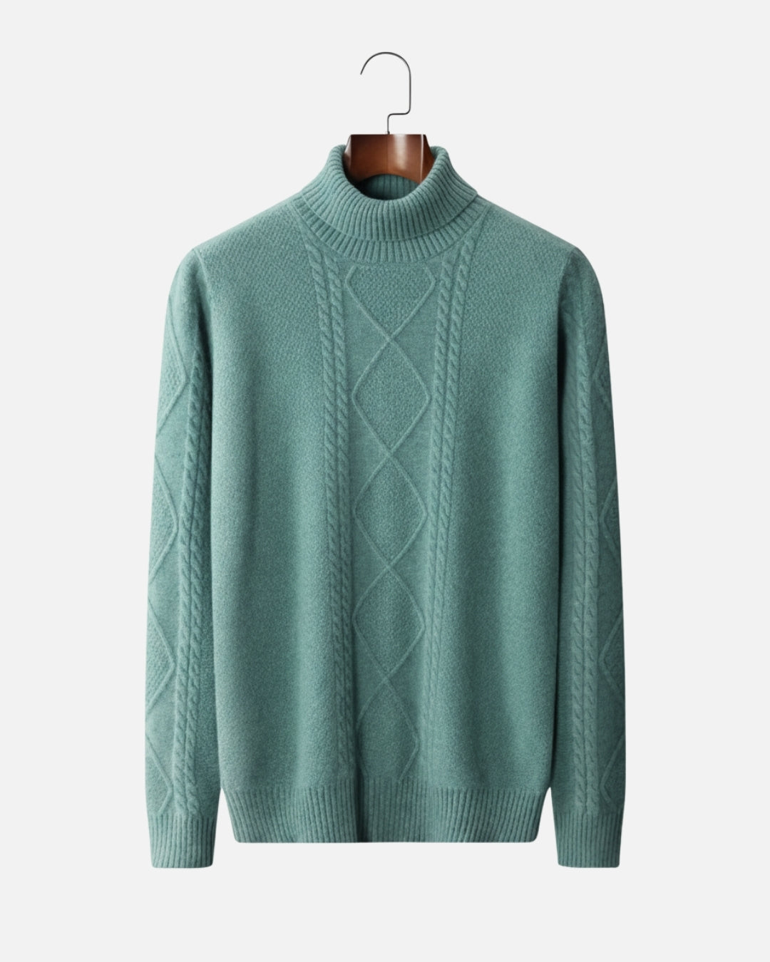 Merino Wool Sweater with Turtleneck - Sea Green