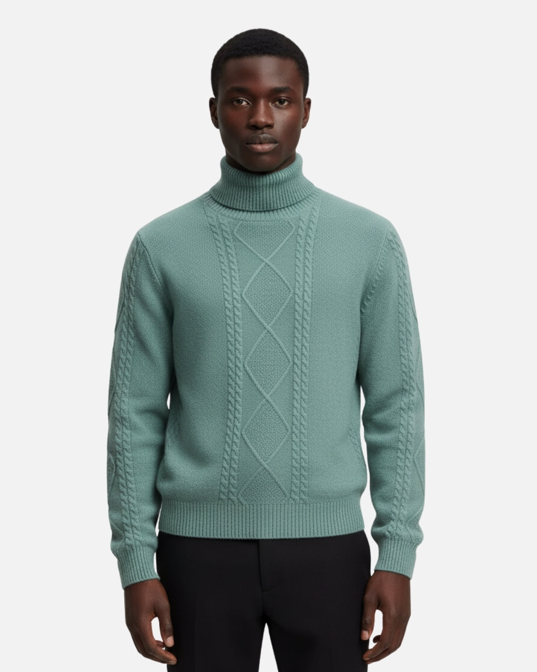 Merino Wool Sweater with Turtleneck - Sea Green