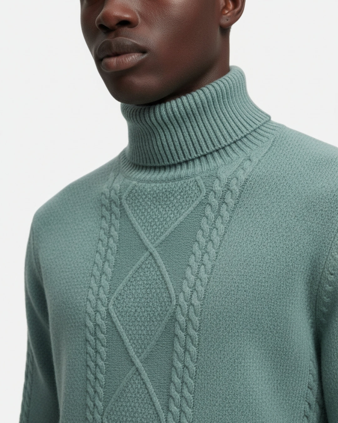 Merino Wool Sweater with Turtleneck - Sea Green