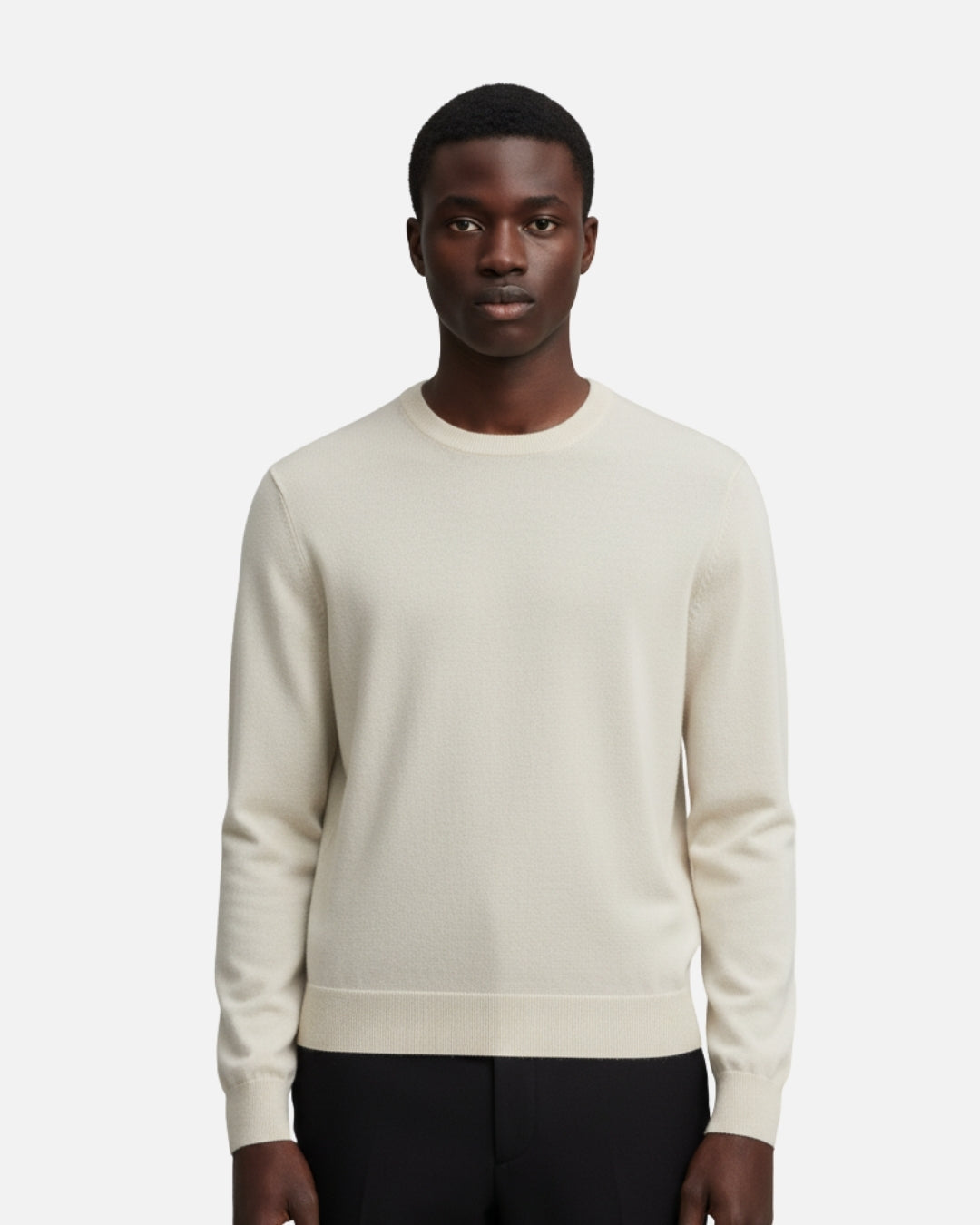 Merino Wool Thin Crewneck Sweater - Beige