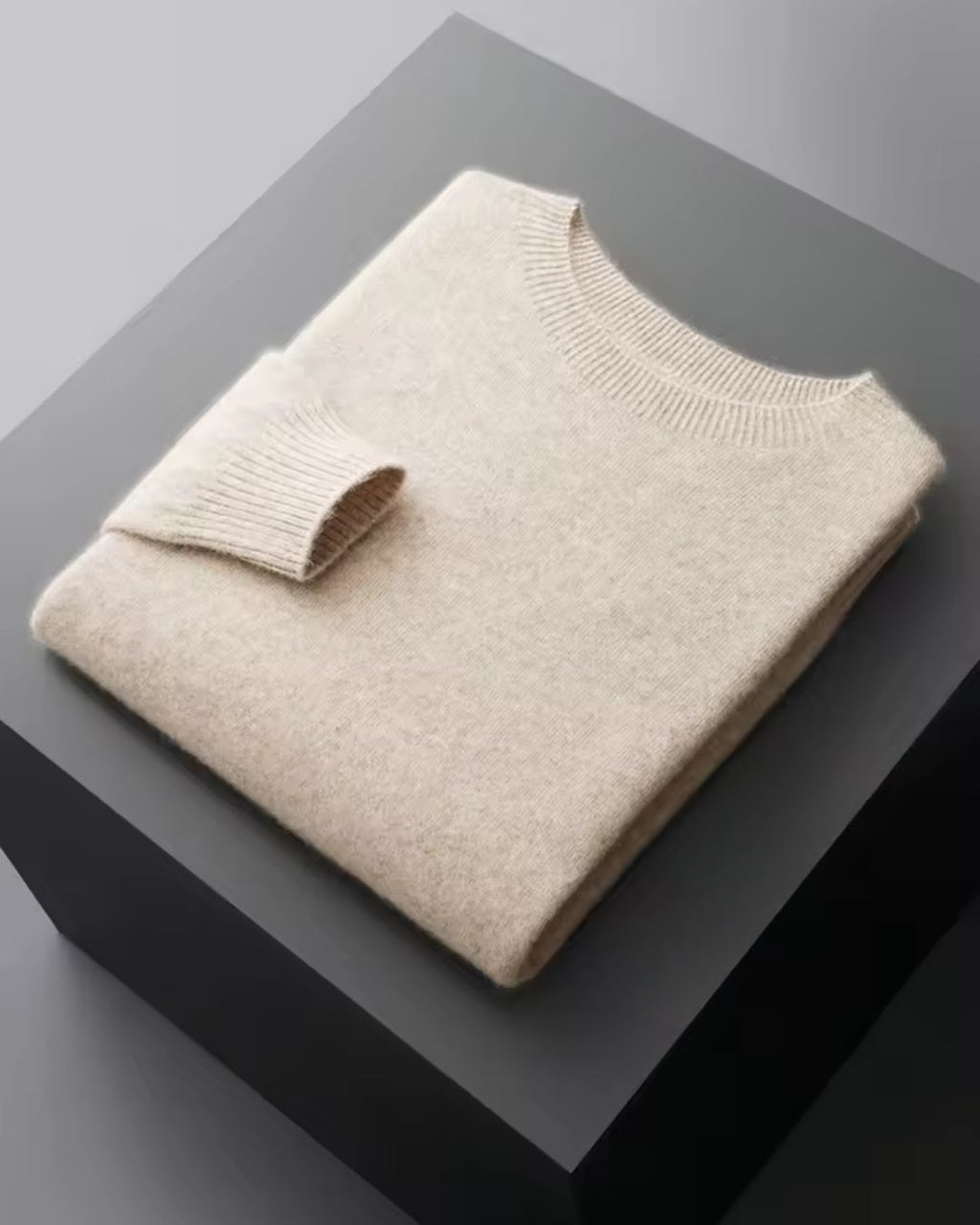 Merino Wool Thin Crewneck Sweater - Beige