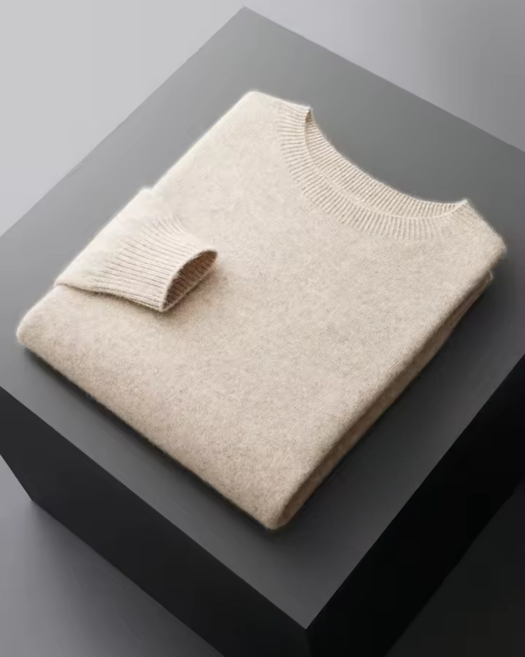 Merino Wool Thin Crewneck Sweater - Beige