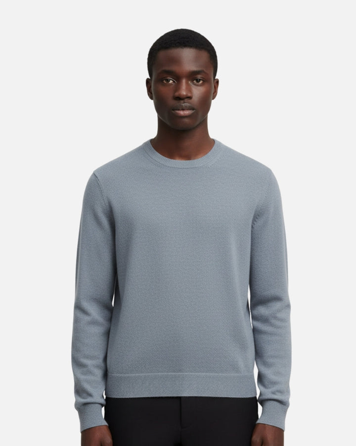 Merino Wool Thin Crewneck Sweater - Sea Gray