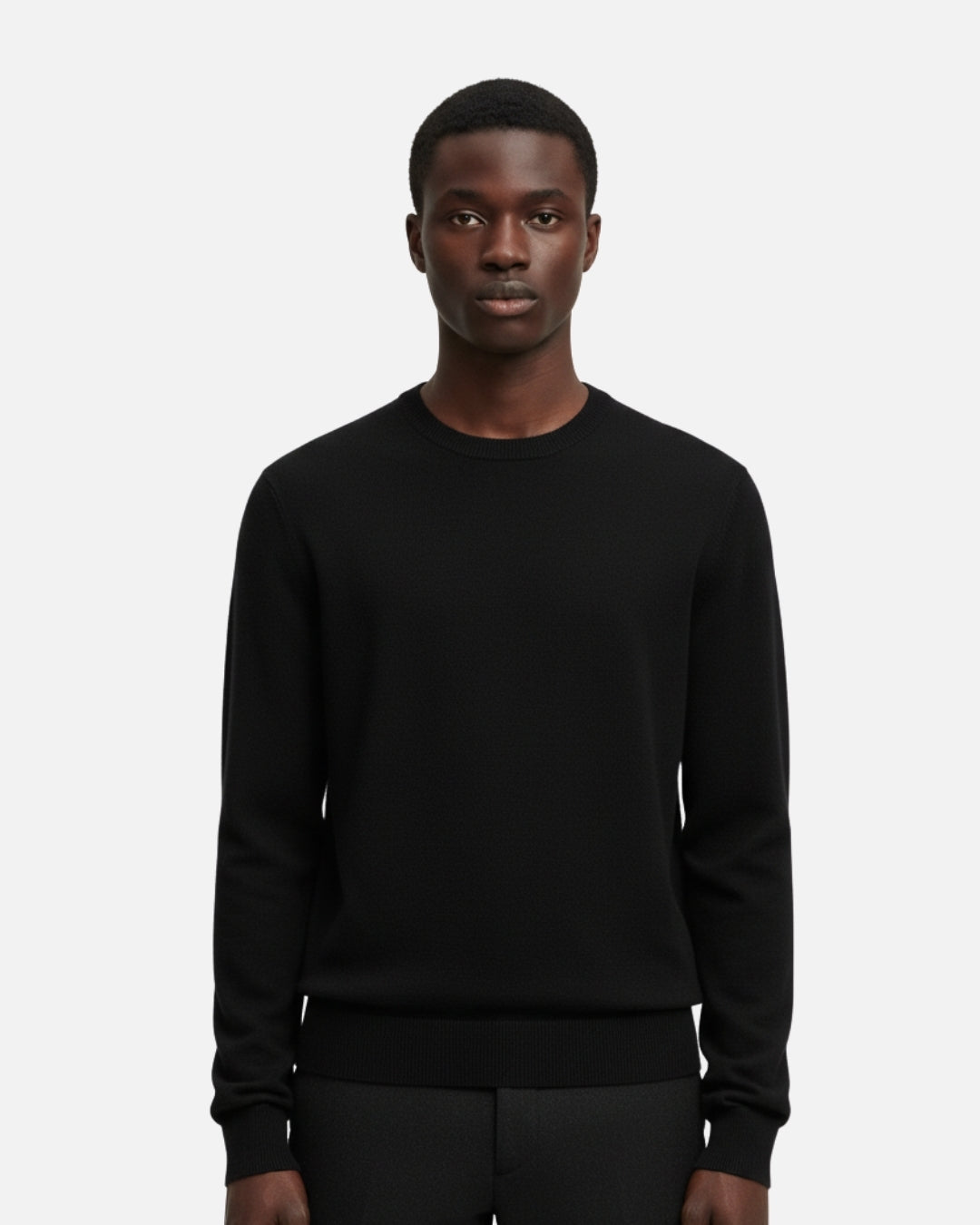 Merino Wool Thin Crewneck Sweater - Black