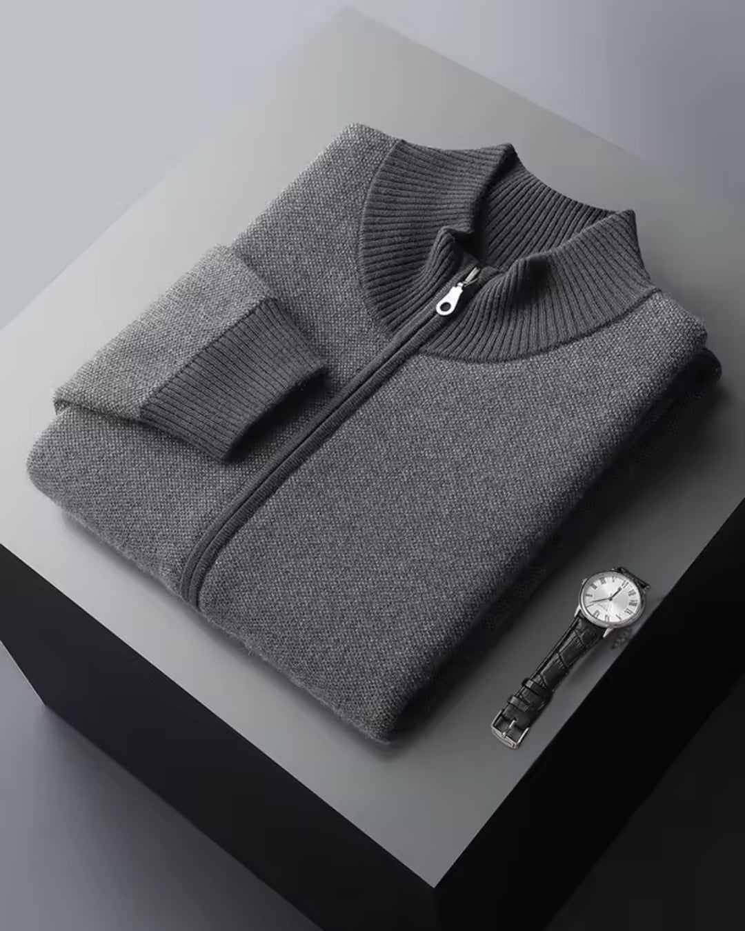 Cashmere Blend Zipper Sweater - Graphite