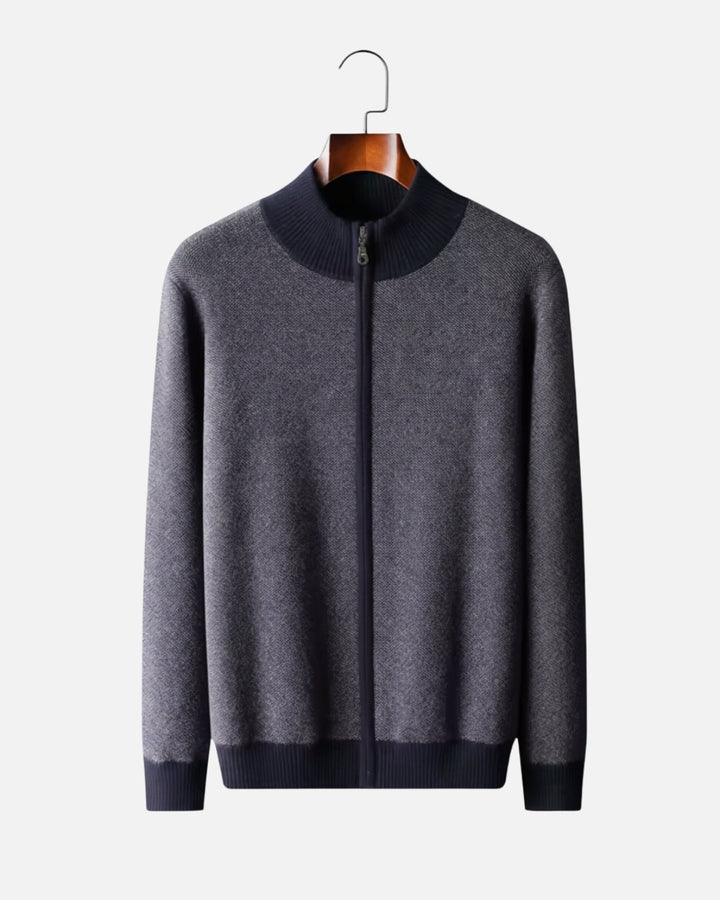 Cashmere Blend Zipper Sweater - Navy