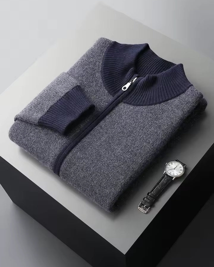 Cashmere Blend Zipper Sweater - Navy