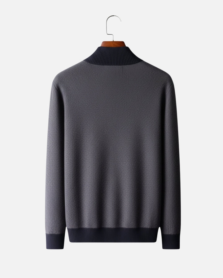 Cashmere Blend Zipper Sweater - Navy