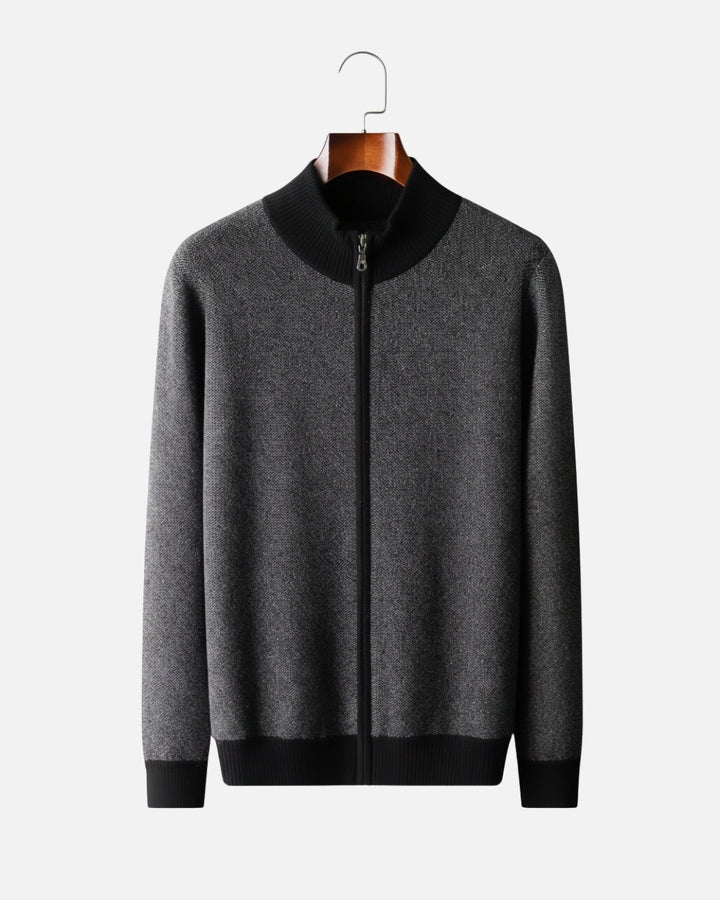 Cashmere Blend Zipper Sweater - Black