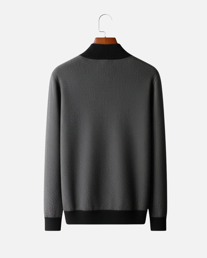 Cashmere Blend Zipper Sweater - Black