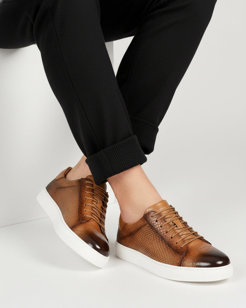Swamp Leren Sneaker - Cognac Croc
