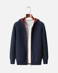 Cashmere Blend Full-Zip Hoodie Two-Tone - Navy